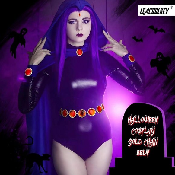 Women Anime Cosplay Chain Belt Red Stone Gold Waist Belt Adjustable Halloween - Picture 3 of 7